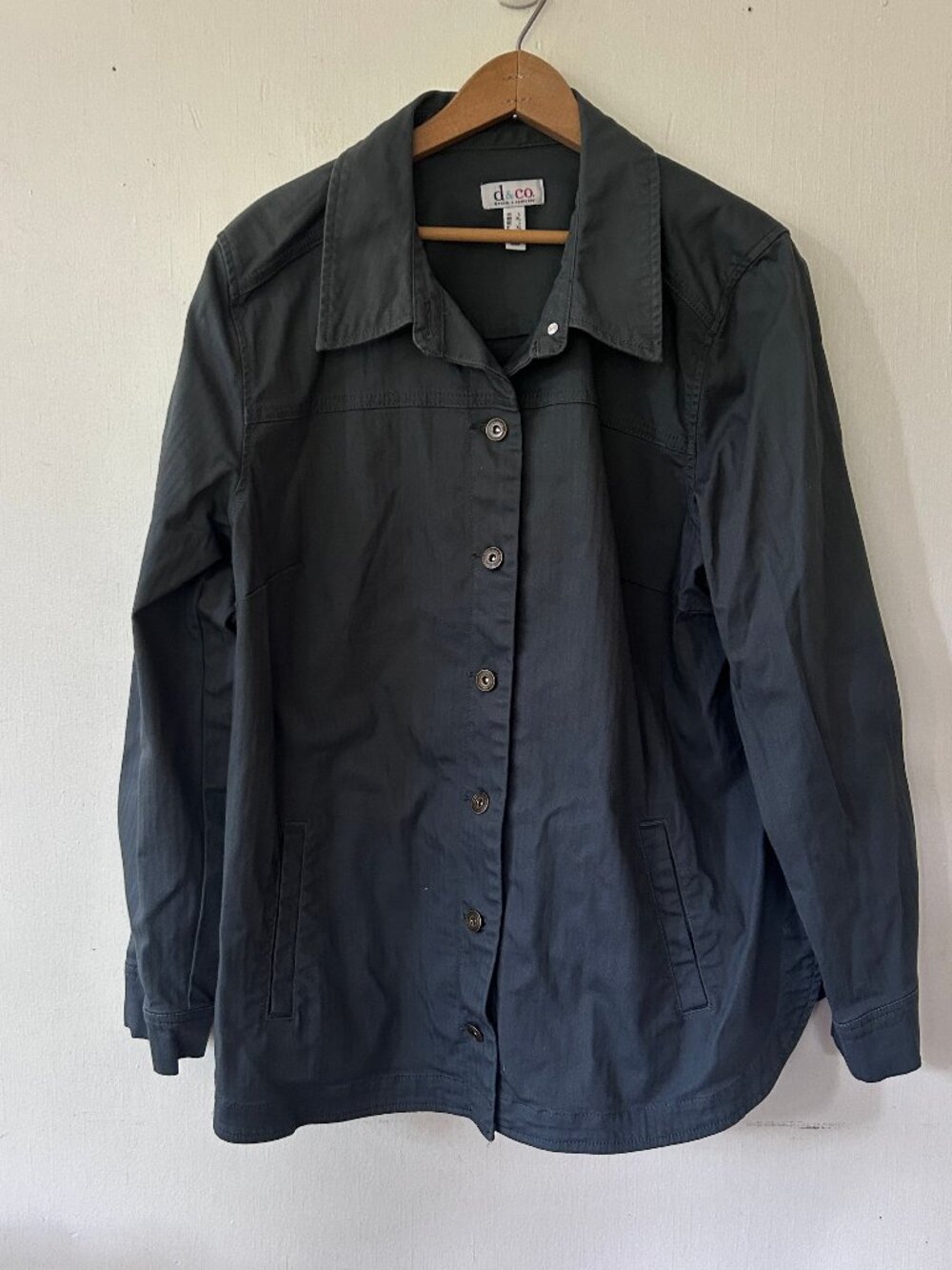 D&Co Gray Canvas Shacket Womens Large Pockets Utility Military Neutral Minimal